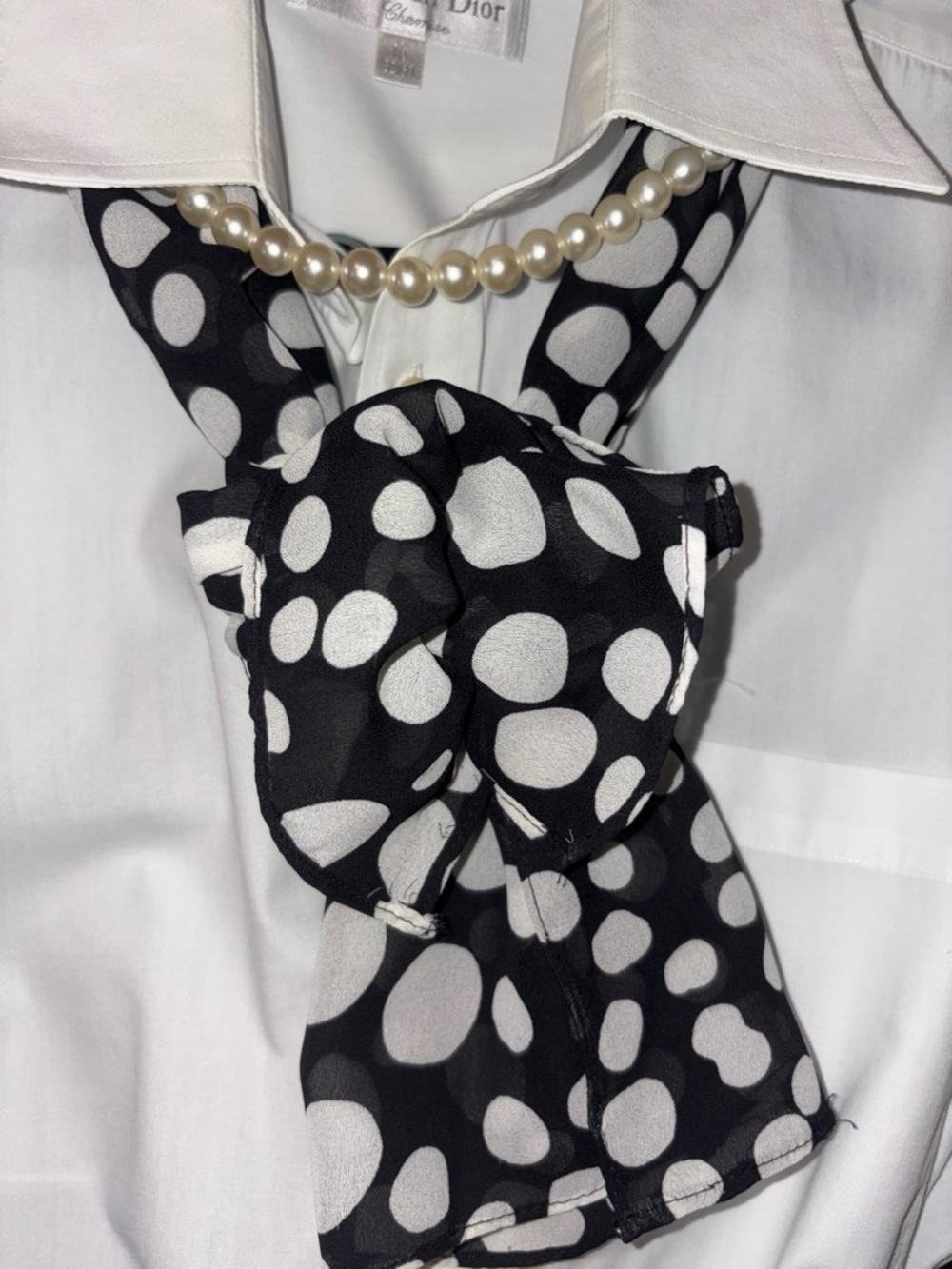 Vintage Polka Dot Oblong Scarf Sheer Black White Vintage Vibe Classic Mod EUC